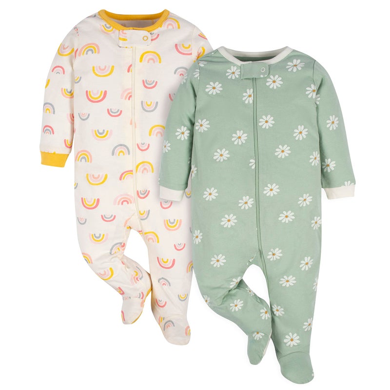Gerber Baby Girls 2-pack 'N Play And Toddler Sleepers, Golden Floral, 0-3 Months US - Image 1