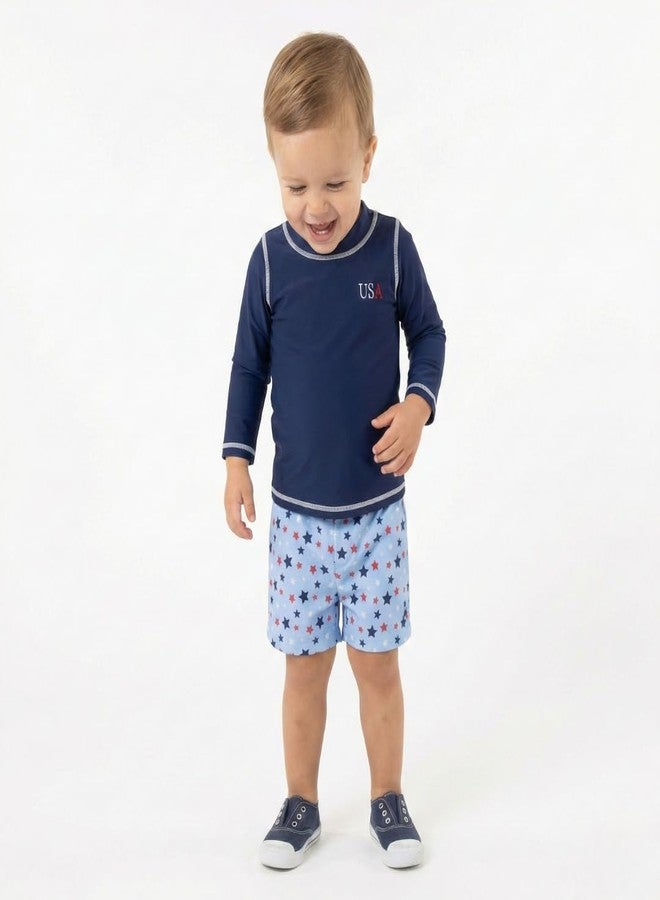 سبيري طقم ملابس سباحة للأطفال الرضع من سبيري، مكون من قطعتين: سروال سباحة وقميص سباحة، حماية من الشمس بدرجة 50+، لون أزرق - Image 2