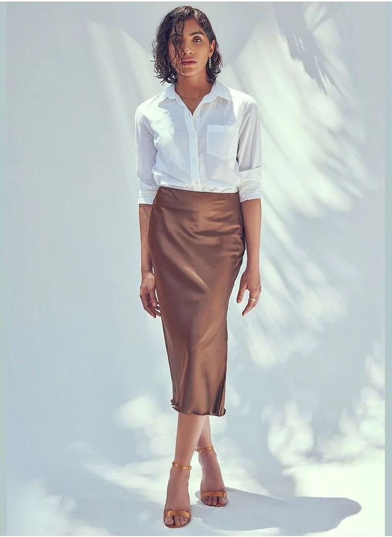 ذا ليبل لايف Cocoa Satin Midi Skirt