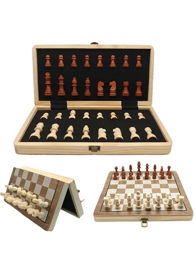 Wooden Folding Chess Board 11 61 Inches With Storage Slots For Beginners - Image 1