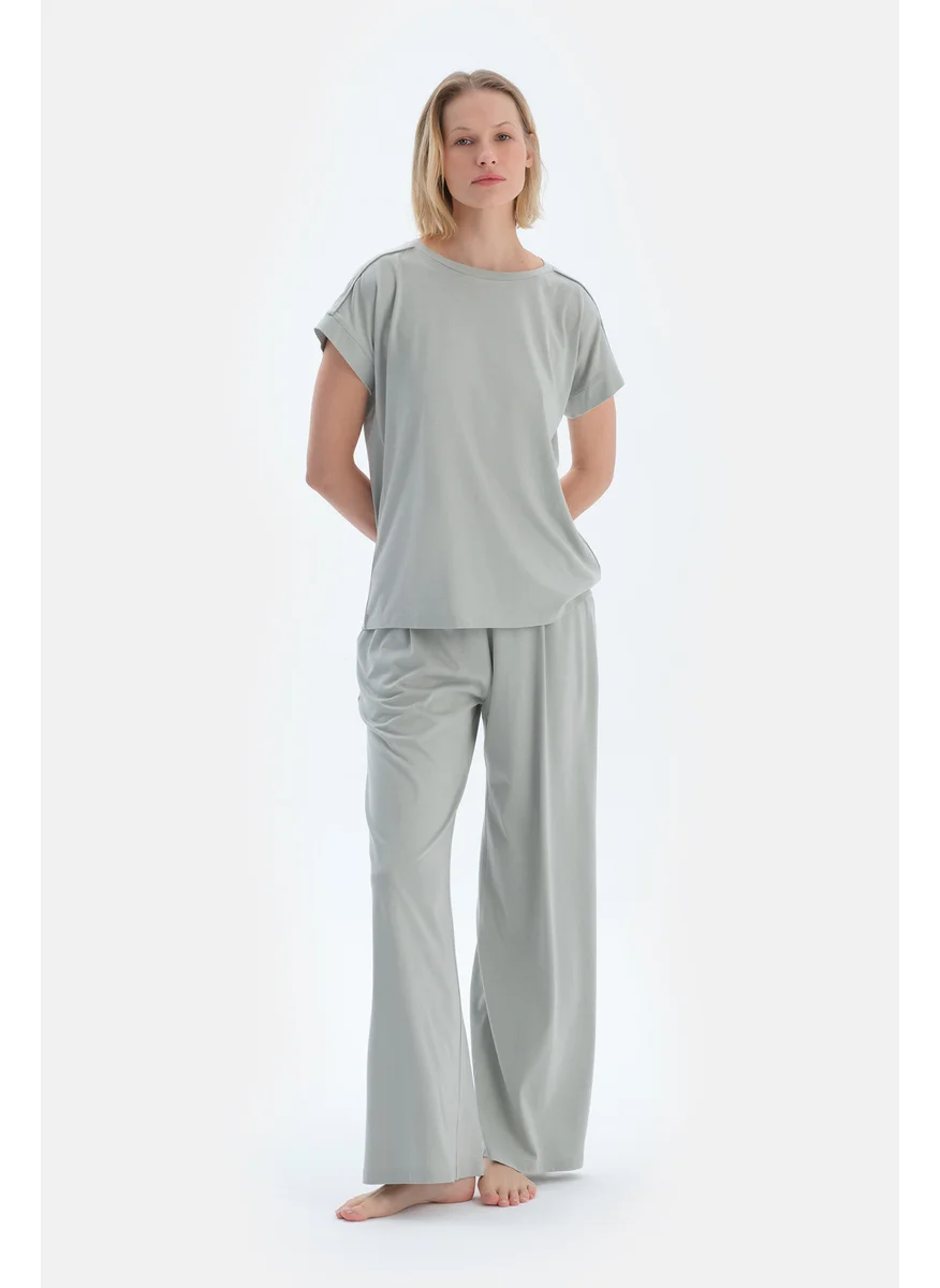 dagi T-shirt & Trousers Pajama Set Crew Neck Cotton Blend Mid Rise Regular/Classic Fit Sleepwear