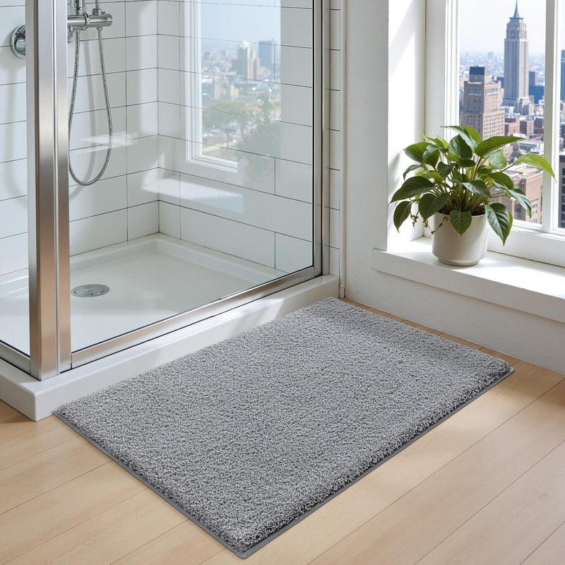 DEXI Super Absorbent Bathroom Rug 60x90cm, Non-slip and Extra Thick Bathroom Mats, Machine Washable, Soft Microfiber Rugs for Bath and Shower, Light Grey - Image 3