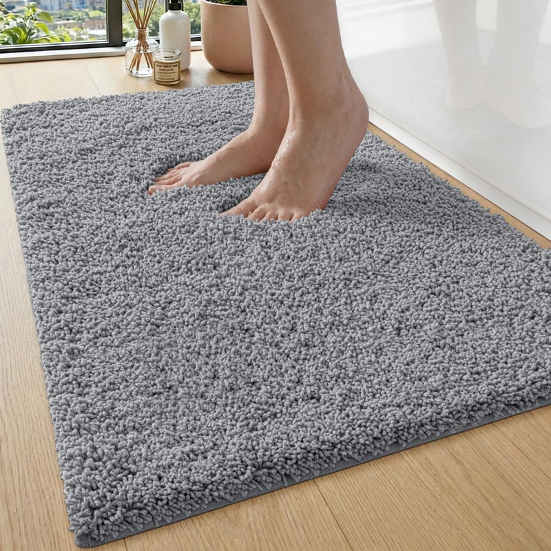 DEXI Super Absorbent Bathroom Rug 60x90cm, Non-slip and Extra Thick Bathroom Mats, Machine Washable, Soft Microfiber Rugs for Bath and Shower, Light Grey - Image 1