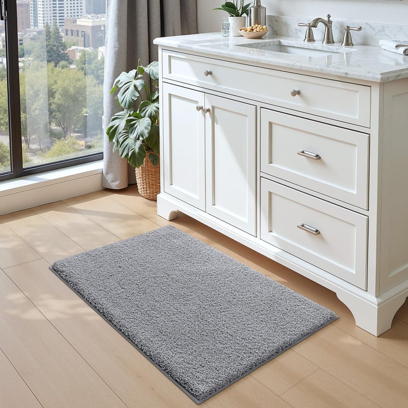 DEXI Super Absorbent Bathroom Rug 60x90cm, Non-slip and Extra Thick Bathroom Mats, Machine Washable, Soft Microfiber Rugs for Bath and Shower, Light Grey - Image 4