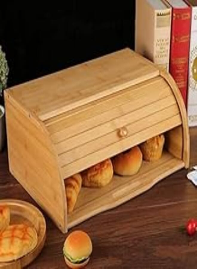 Bamboo Bread Box, Large Natural Bamboo Roll Top Bread Box for Kitchen counter, Food Storage Container, Modern Farmhouse Style Bread Box, Bamboo wooden boxes 