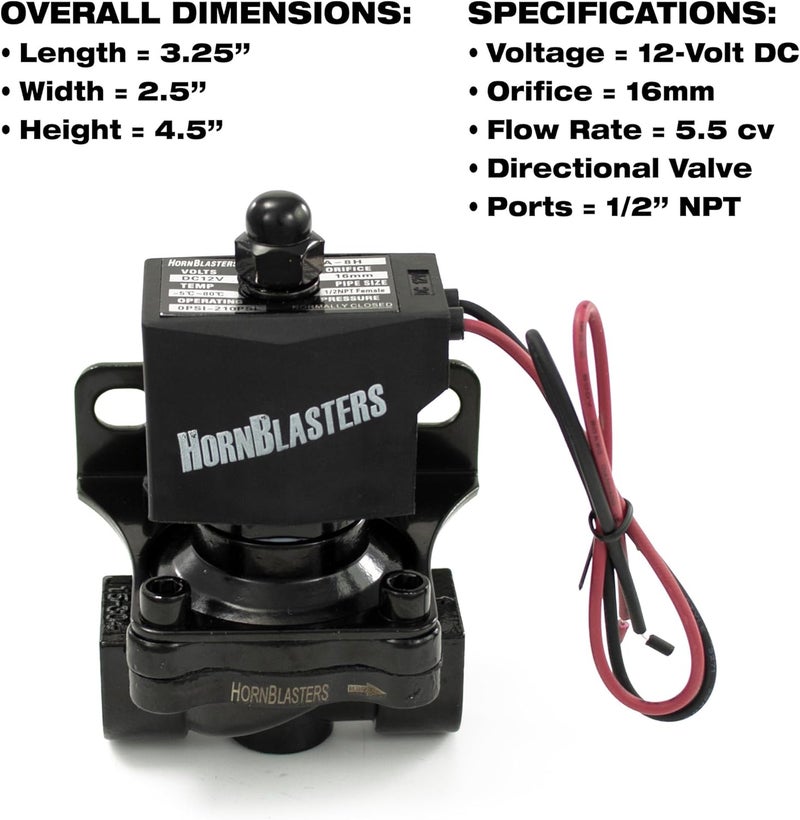HornBlasters 1/2" 12v Stainless Steel Electric Air Valve - Image 2