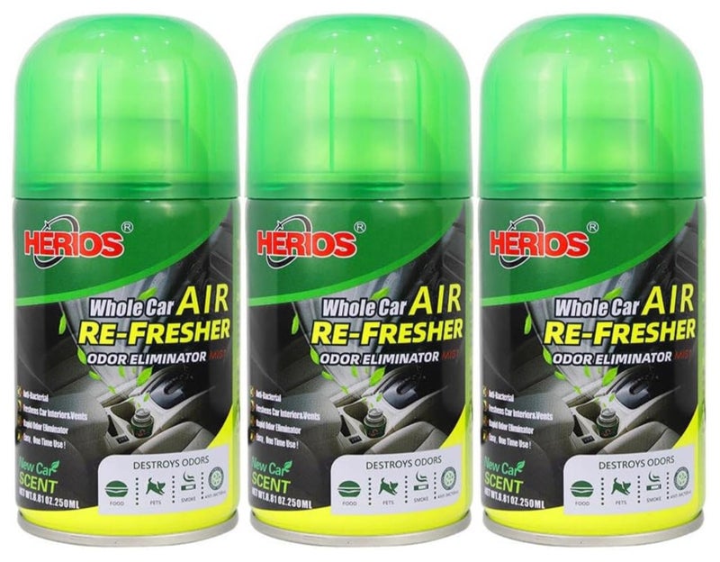 Herios Car Air Refresher, Car AC Cleaner, Odor Eliminator, disinfectant spray, air conditioner, with New Car Scent, 250ml (Pack of 3) - Image 1