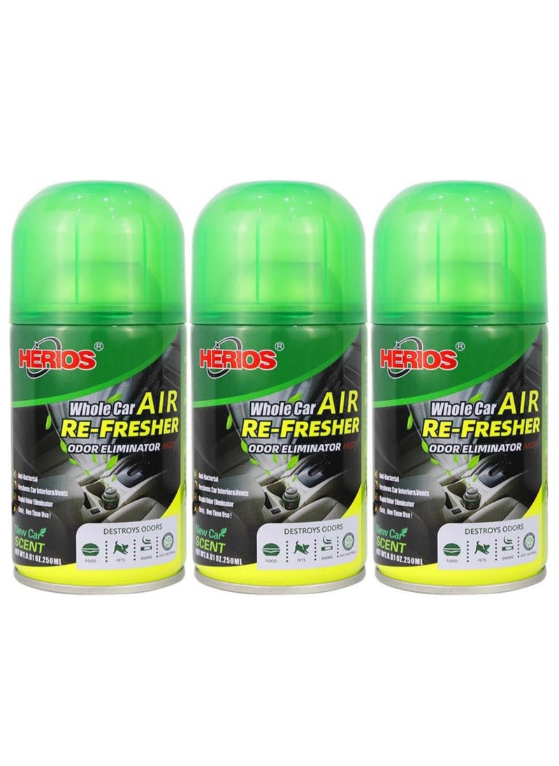 HERIOS Herios Car Air Refresher, Car AC Cleaner, Odor Eliminator, disinfectant spray, air conditioner, with New Car Scent, 250ml (Pack of 3)  - Image 1