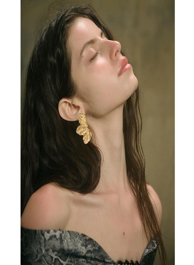 FAUTHENTICUTE Large Gold Statement Earrings For Women Big Flower Dangle Earrings Summer Boho Floral Earrings, Large, Copper, No Gemstone - Image 2