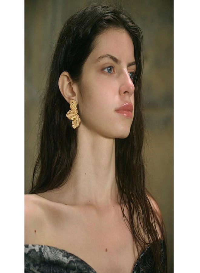 FAUTHENTICUTE Large Gold Statement Earrings For Women Big Flower Dangle Earrings Summer Boho Floral Earrings, Large, Copper, No Gemstone - Image 3