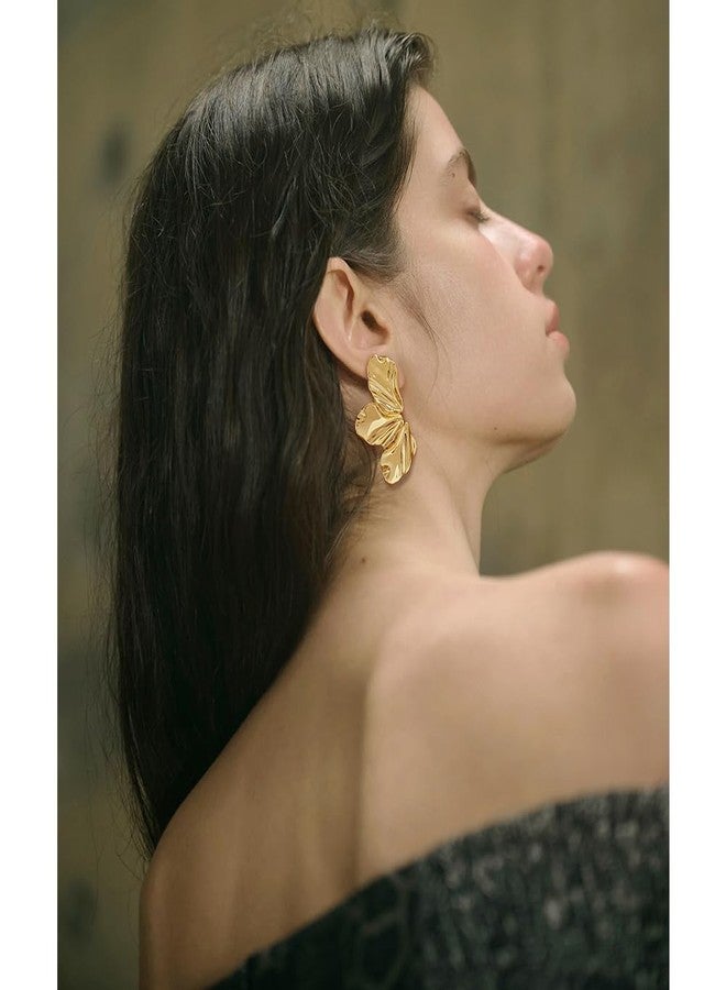 FAUTHENTICUTE Large Gold Statement Earrings For Women Big Flower Dangle Earrings Summer Boho Floral Earrings, Large, Copper, No Gemstone - Image 4