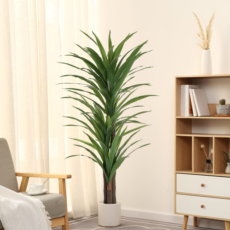FLOWORLD Dracaena Silk Plant Corn Stalk 5ft Tall Faux Plants Indoor Large Fake Plants Potted Yucca Tree Tropical Floor Plants Artificial Silk Palm Trees for Home Office Store Decor Housewarming Gift