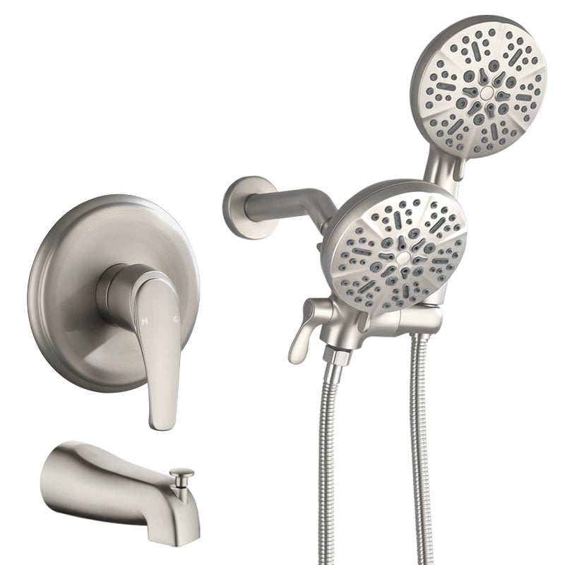 Shower Tub Kit Dual Shower System with Tub Spout Tub and Shower Faucet Set Complete Dual Shower Head and Handheld Combo Set Tub and Shower Trim Kit Brushed Nickel