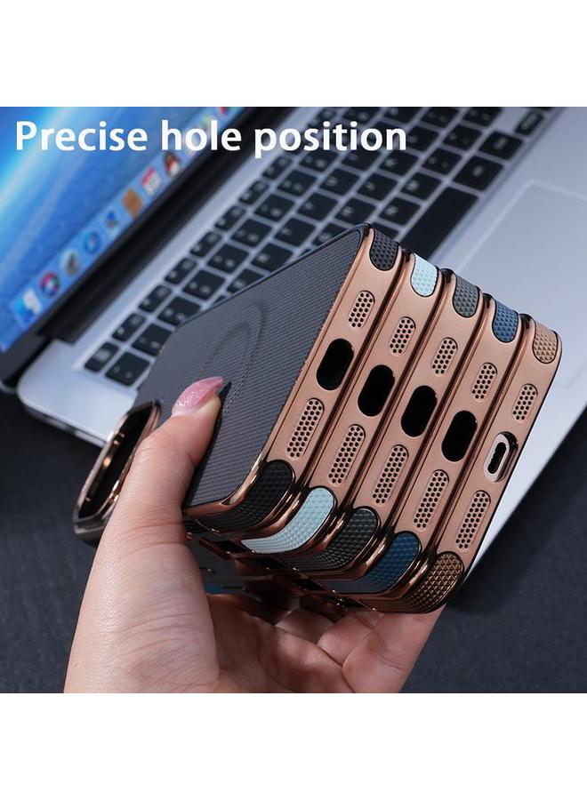 S-TOP Case For iPhone 16 Electroplating Soft Side Sticker Leather MagSafe Phone Case - Image 5