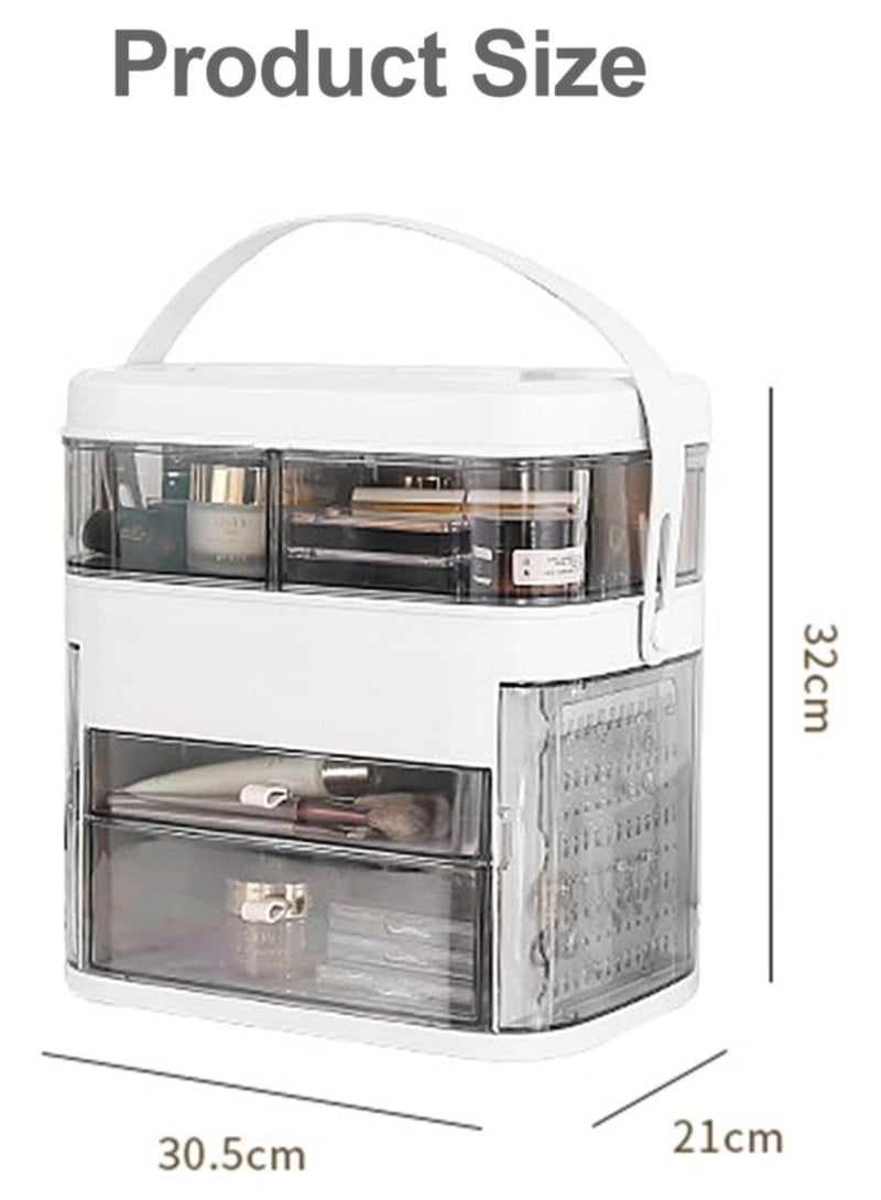 VUCATIN صندوق تخزين المكياج، صندوق تخزين مستحضرات التجميل مع مرآة مضيئة بإضاءة LED، صندوق عرض تخزين مستحضرات التجميل المحمول مع درج وغطاء شفاف، مقاوم للغبار ومقاوم للماء، مناسب لغرفة النوم والحمام - Image 3