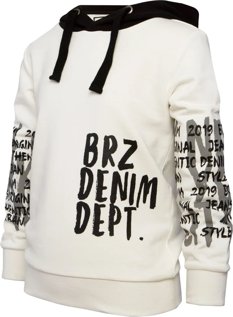 BRZ Collection Ecru Color Printed Boy's Hooded Sweatshirt