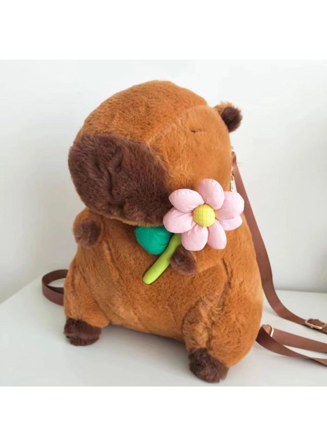 High-looking Capabala Backpack Plush Bag Cartoon Drawstring Bag Cute Capybara Storage Bag Crossbody-Color:Capybara Holding Pink Flowers-Size:Free Size - Image 1