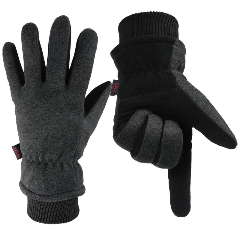 OZERO Winter Gloves for Men Women: Water-Resistant Windproof Insulated Work Gloves Leather Palm for Cold Weather Driving, Shoveling Snow, Hiking (Gray, Large) - Image 1