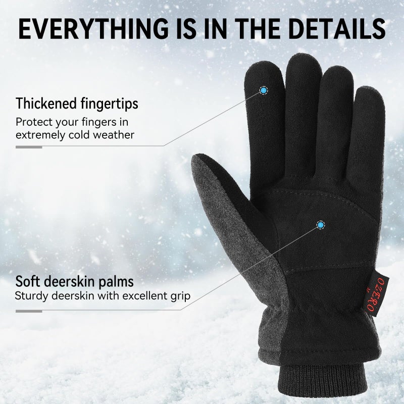 OZERO Winter Gloves for Men Women: Water-Resistant Windproof Insulated Work Gloves Leather Palm for Cold Weather Driving, Shoveling Snow, Hiking (Gray, Large) - Image 4