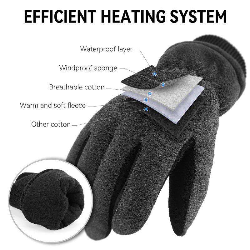OZERO Winter Gloves for Men Women: Water-Resistant Windproof Insulated Work Gloves Leather Palm for Cold Weather Driving, Shoveling Snow, Hiking (Gray, Large) - Image 2