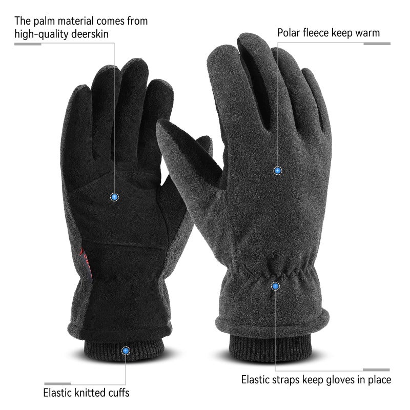 OZERO Winter Gloves for Men Women: Water-Resistant Windproof Insulated Work Gloves Leather Palm for Cold Weather Driving, Shoveling Snow, Hiking (Gray, Large) - Image 3
