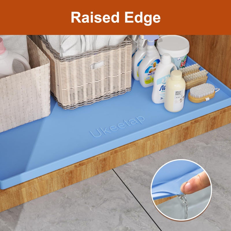 ukeetap Extra Thick Silicone Mat Waterproof with Raised Edge 34" x 22", Under Sink Mat for Kitchen & Bathroom, Kitchen Cabinet Liner, Multi-Purpose for Storage & Protection, Blue - Image 3