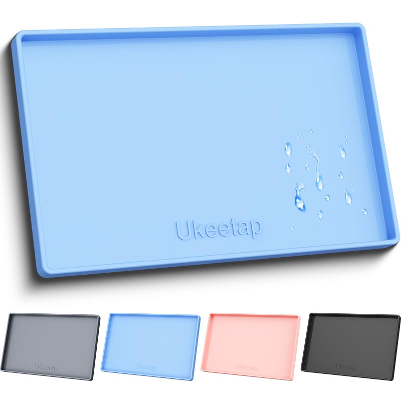 ukeetap Extra Thick Silicone Mat Waterproof with Raised Edge 34" x 22", Under Sink Mat for Kitchen & Bathroom, Kitchen Cabinet Liner, Multi-Purpose for Storage & Protection, Blue - Image 1