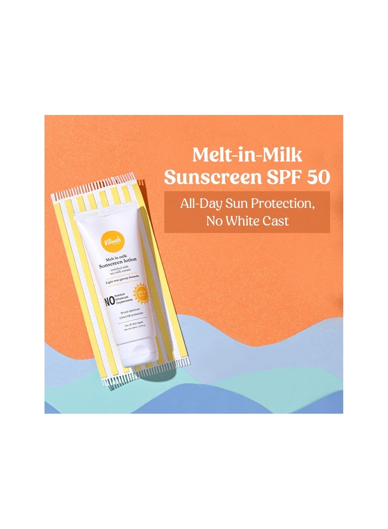 vilvah STORE Melt-In-Milk Sunscreen For All Skins Spf 50 Pa+++ With Soy Milk Extract Lightweight, No White Cast Protects Skin From Dangerous Uva, Uvb & Blue Light For Men & Women, 60Ml - Image 2