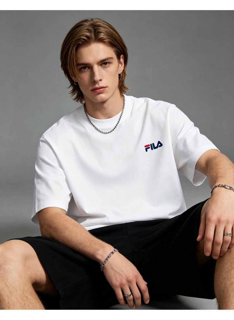FILA classic round neck short sleeve loose shoulder cotton unisex T-shirt casual Joker top - Image 1