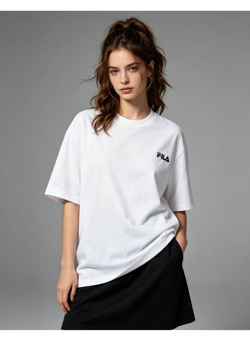 FILA classic round neck short sleeve loose shoulder cotton unisex T-shirt casual Joker top - Image 4