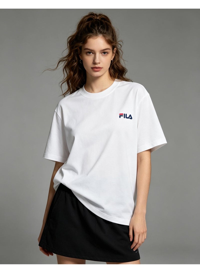 FILA classic round neck short sleeve loose shoulder cotton unisex T-shirt casual Joker top - Image 2