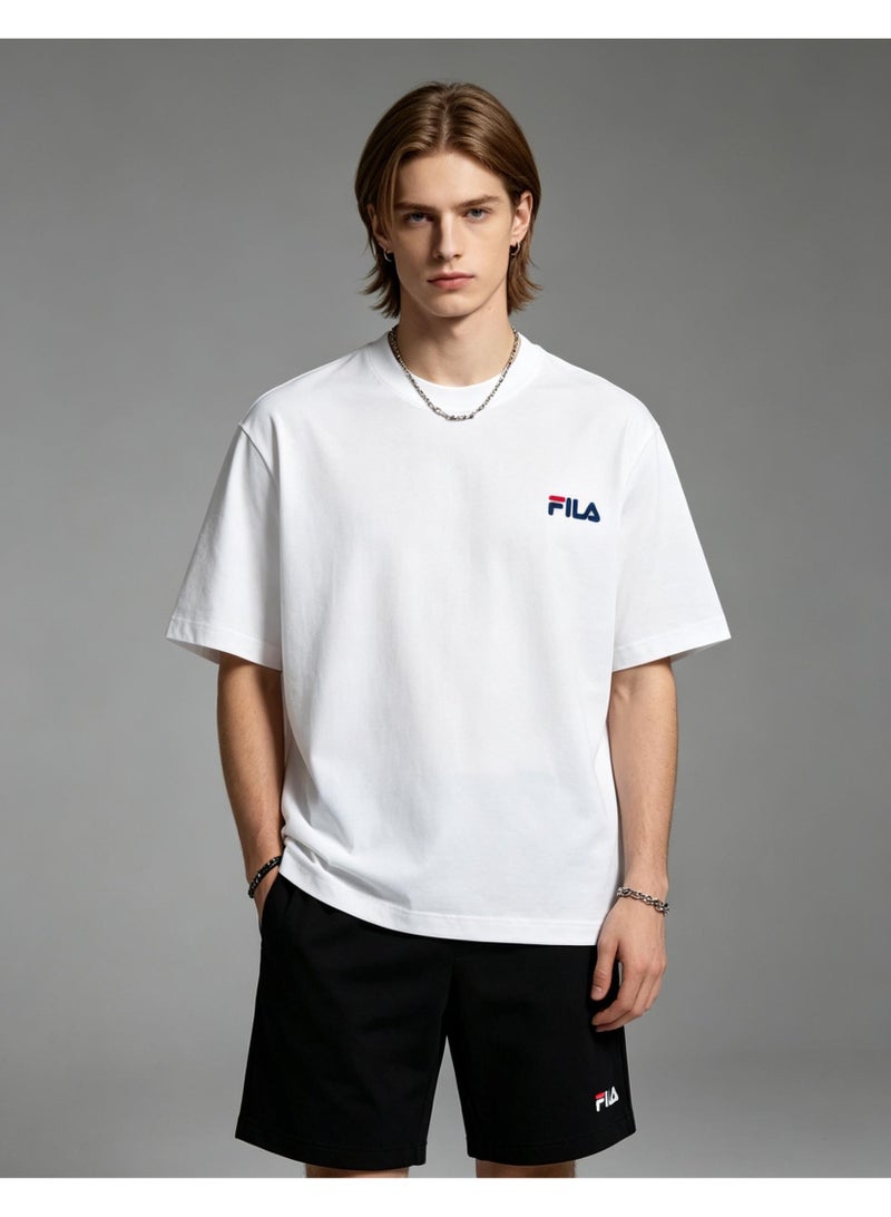 FILA classic round neck short sleeve loose shoulder cotton unisex T-shirt casual Joker top - Image 5