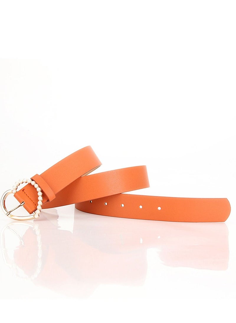 Loquat - Sweet And Elegant Love Pearl Pin Button Ladies Belt 105cm Orange - Image 1