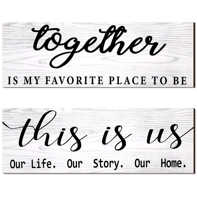 Jetec 2 Pcs Wooden Home Wall Signs This is Us Wall Decor Family Plaque Together Is My Favorite Place To Be Sign Rustic Wood Entryway Art for Farmhouse Bedroom Living Room 47 x 138 InchWhite