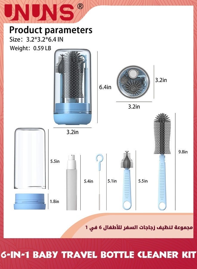 UNUNS Baby Bottle Brush Set,Travel Cleaner Kit With Extendable Silicone Brush, Nipple Brush,Straw Brush,Soap Dispenser,Dust Cap And Stand,Travel Essentials,Gift For New Moms - Image 2