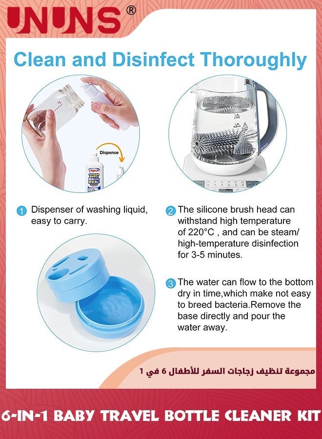 UNUNS Baby Bottle Brush Set,Travel Cleaner Kit With Extendable Silicone Brush, Nipple Brush,Straw Brush,Soap Dispenser,Dust Cap And Stand,Travel Essentials,Gift For New Moms - Image 5