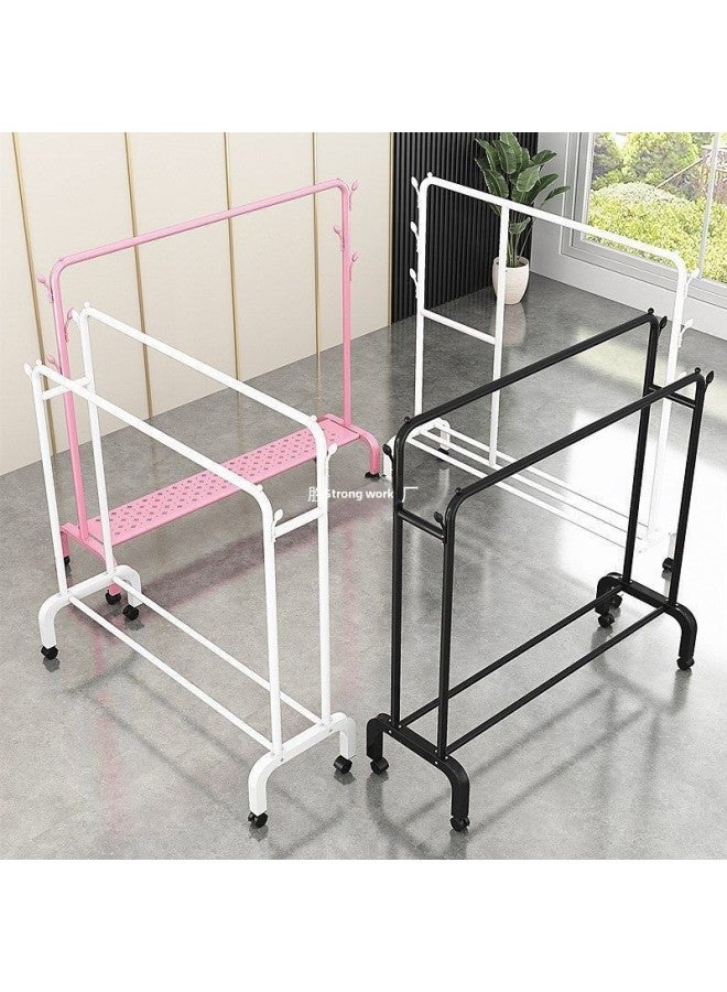 Bold Hanger Floor Drying Rack Household Indoor Folding Vertical Clothes Shelf Simple Wardrobe Storage-Color:Recommended [thickening] Powder Double Pole Double Layer + Wheel 1.5m  - Image 5