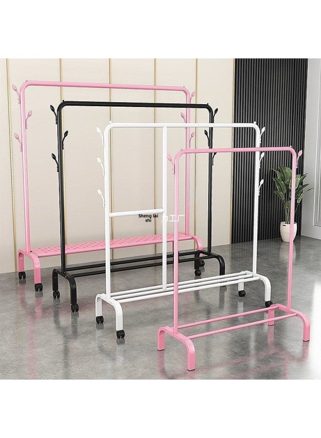 Bold Hanger Floor Drying Rack Household Indoor Folding Vertical Clothes Shelf Simple Wardrobe Storage-Color:Recommended [thickening] Powder Double Pole Double Layer + Wheel 1.5m  - Image 4