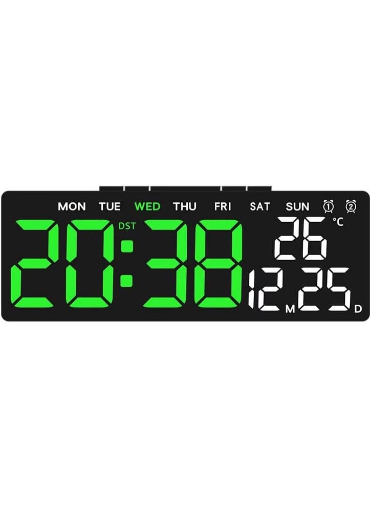 منبه رقمي LED ذكي بمنفذ USB  ومنبه مزدوج مع عرض التاريخ ودرجة الحرارة- غرفة النوم – المكتب – (اخضر) - Image 1