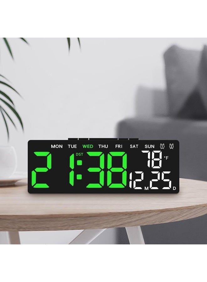 منبه رقمي LED ذكي بمنفذ USB  ومنبه مزدوج مع عرض التاريخ ودرجة الحرارة- غرفة النوم – المكتب – (اخضر) - Image 3