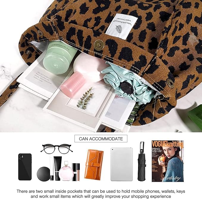 BROGBUS Casual Design Shoulder Handheld Tote Handbag for Women, Girls Canvas Jhola Bag for College Office Use (Leopard Color) - Image 3