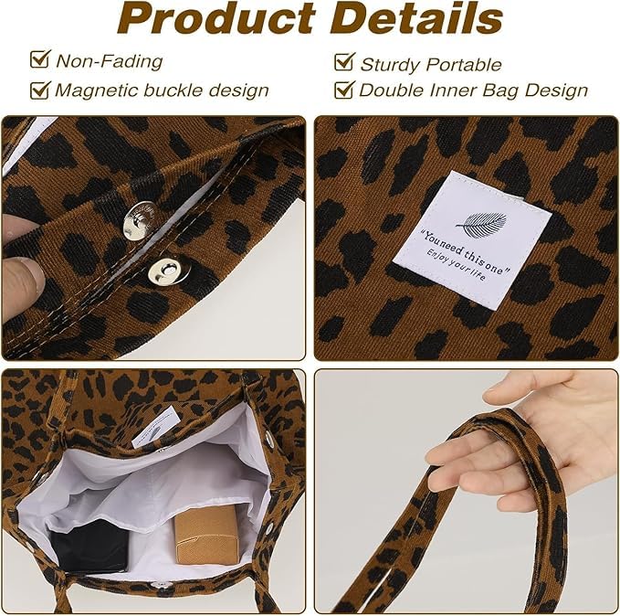 BROGBUS Casual Design Shoulder Handheld Tote Handbag for Women, Girls Canvas Jhola Bag for College Office Use (Leopard Color) - Image 5
