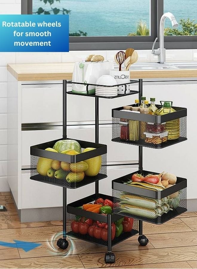 RACK STORE 4-Tier Rotating Storage Rack Multi-Layer Rotatable Square Storage Shelf Vegetable And Fruits Storage Organizer Household Shelf For Kitchen And Living Room Bathroom Space Saving Black Colour - Image 4