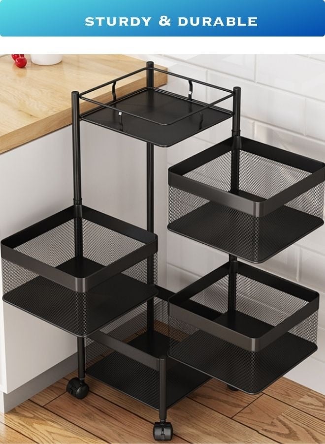 RACK STORE 4-Tier Rotating Storage Rack Multi-Layer Rotatable Square Storage Shelf Vegetable And Fruits Storage Organizer Household Shelf For Kitchen And Living Room Bathroom Space Saving Black Colour - Image 3