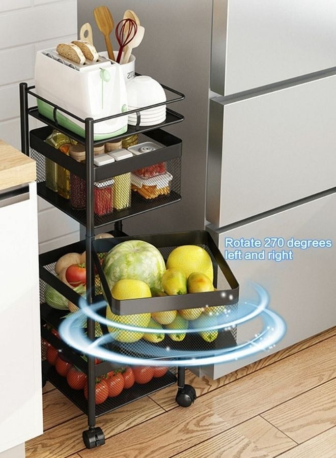 RACK STORE 4-Tier Rotating Storage Rack Multi-Layer Rotatable Square Storage Shelf Vegetable And Fruits Storage Organizer Household Shelf For Kitchen And Living Room Bathroom Space Saving Black Colour - Image 2