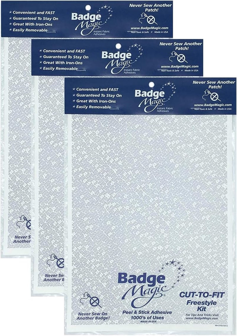 Badge Magic لاصق رقعة – بدون خياطة، بدون كي شريط قماش مزدوج الوجه للاستخدام مع الرقع والشارات (3 ورقات) – حل DIY للزي الرسمي، السترات، حقائب الظهر – آمن في الغسالة - Image 1