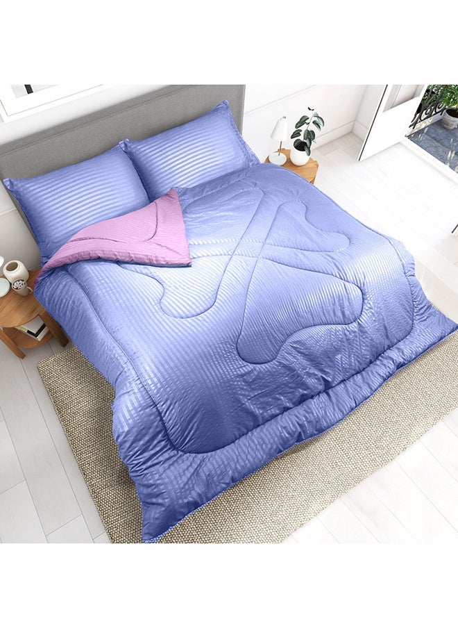 Hotel Linen Klub - Hotel Linen Klub  Reversible Down Alternative Comforter  Set -Ultra Soft Brushed Stripe Microfiber Fabric, 200GSM Soft Fibersheet Filling, Size : King  240 x 260cm , Color: Purple & Lilac - Image 1