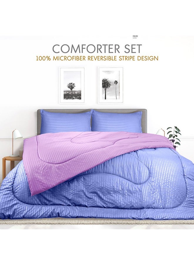 Hotel Linen Klub - Hotel Linen Klub  Reversible Down Alternative Comforter  Set -Ultra Soft Brushed Stripe Microfiber Fabric, 200GSM Soft Fibersheet Filling, Size : King  240 x 260cm , Color: Purple & Lilac - Image 1