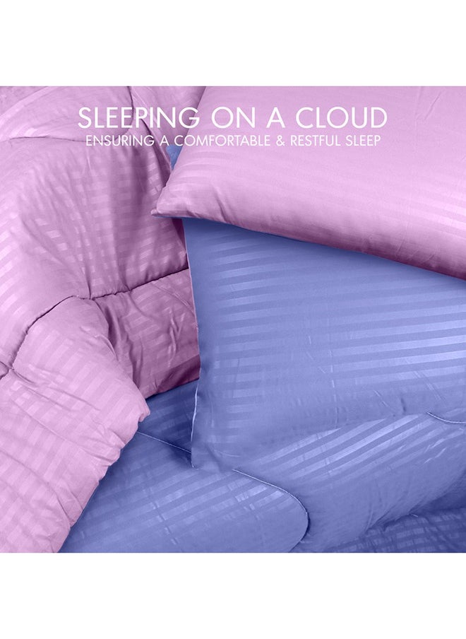 Hotel Linen Klub - Hotel Linen Klub  Reversible Down Alternative Comforter  Set -Ultra Soft Brushed Stripe Microfiber Fabric, 200GSM Soft Fibersheet Filling, Size : King  240 x 260cm , Color: Purple & Lilac - Image 1