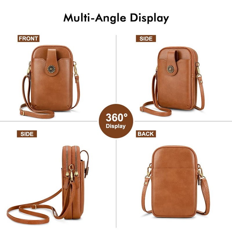 Peacocktion Small Crossbody Bags for Women Travel Vegan Leather RFID Cell Phone Wallet Purses Trendy with Zipper Brown - Image 2